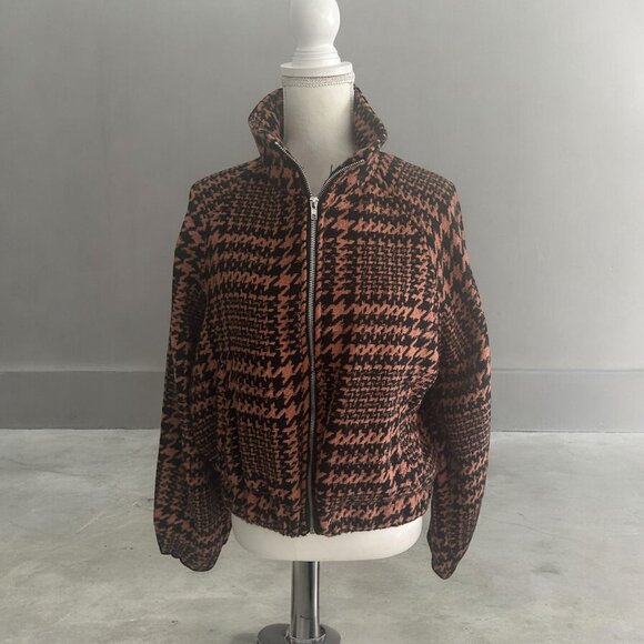 HYFVE Brown Black Houndstooth Bomber Jacket Coat Size Medium - Picture 1 of 6